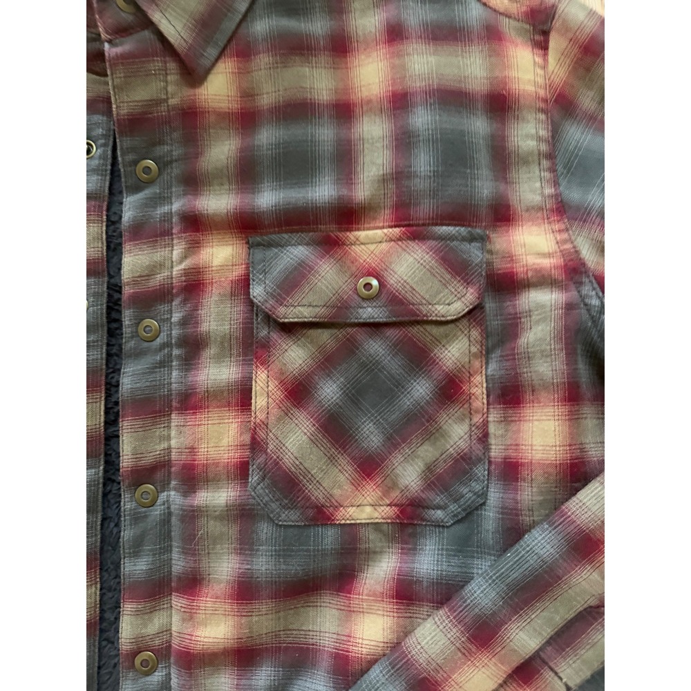 KUHL Mens Medium Sherpa Lined Flannel Plaid Shirt Jacket Gray Burgundy Shacket - Picture 8 of 12